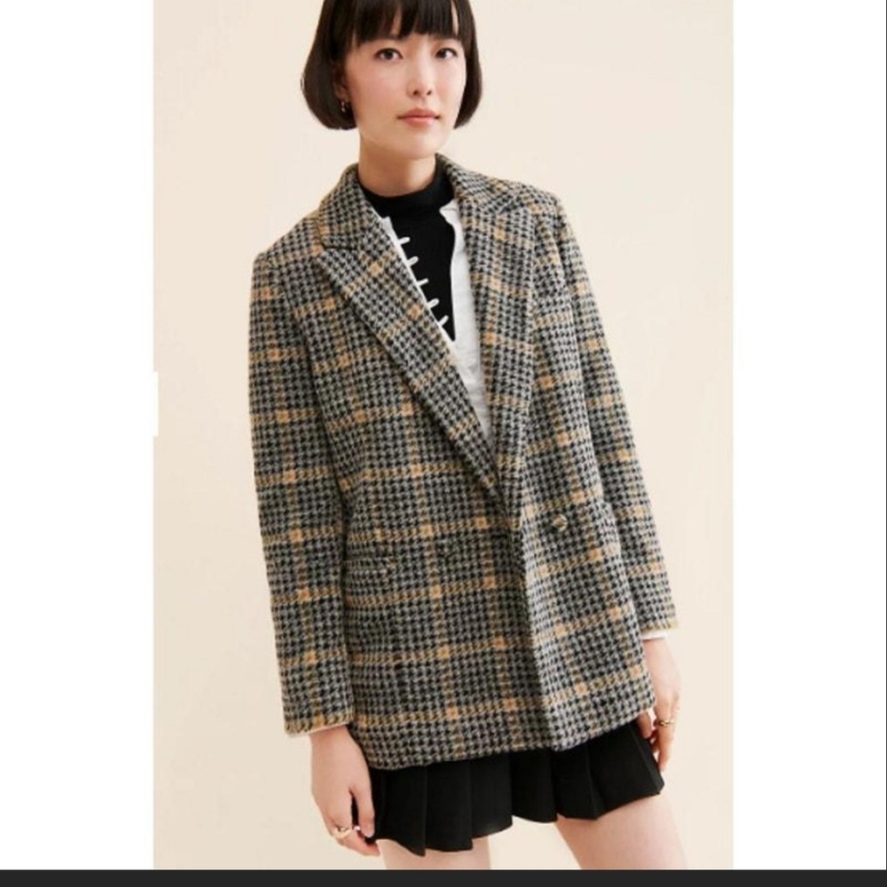 Anthropologie Hutch Plaid Printed Blazer Coat Sz M